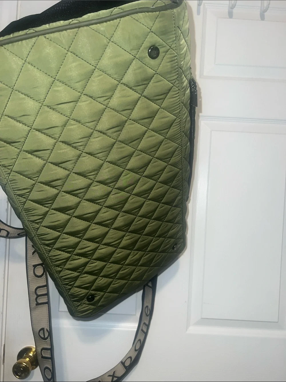 Maxbone Quilted Olive Green pet carrier with Branded Strap
